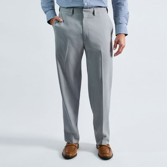 Men’s Haggar® Premium Comfort Expandable-Waist Classic-Fit Stretch Flat-Front Dress Pants Color: Silver Size: 36X32
