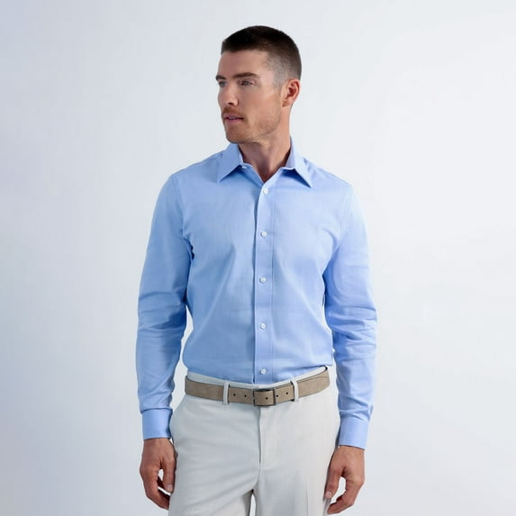 Men's Haggar® Premium Comfort Slim Fit Dress Shirt Color: Light Blue Herringbone Size: 18.5-34/35