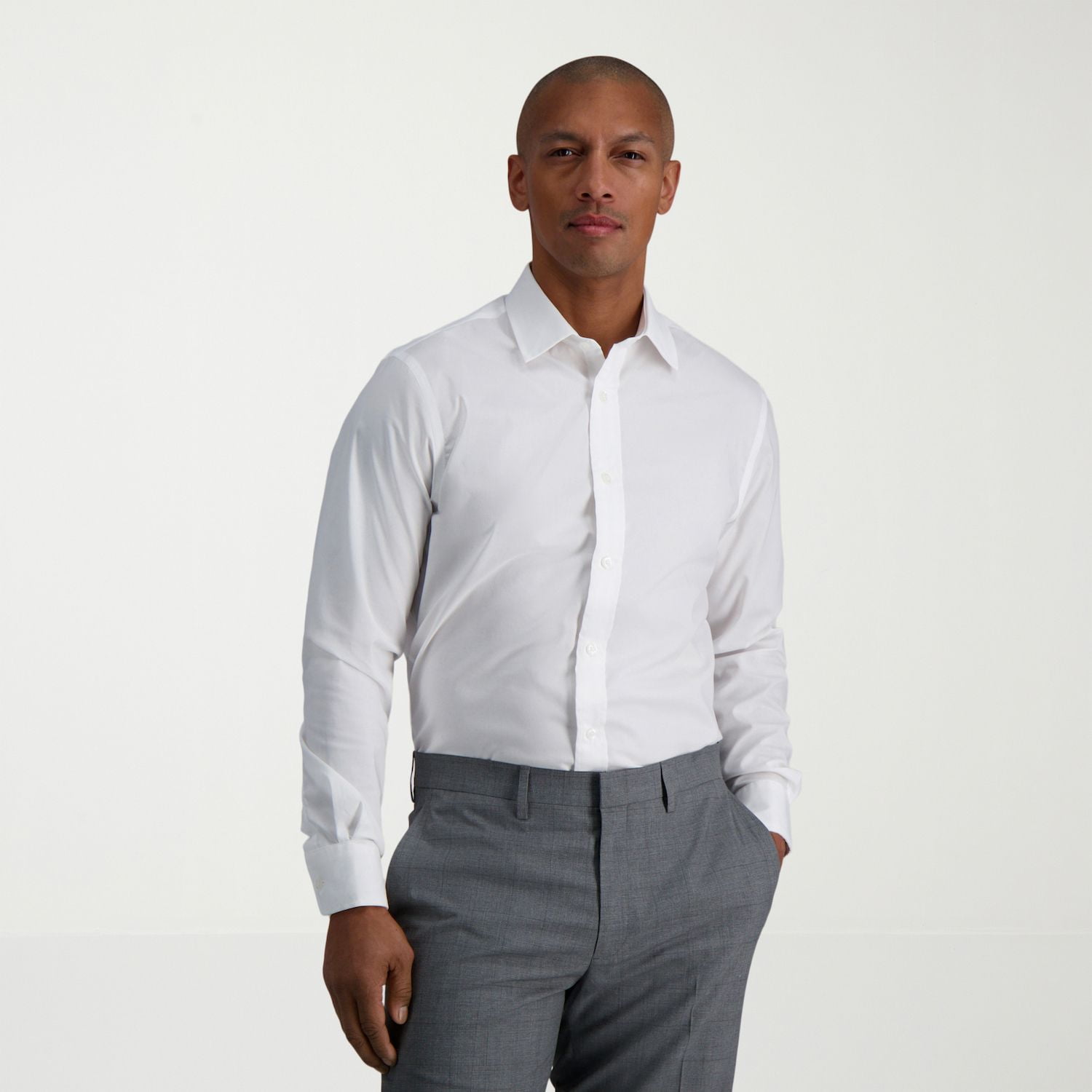 haggar white dress shirt Haggar Men's Smart Wash Slim Fit Dress Shirt, White, 14 32/33