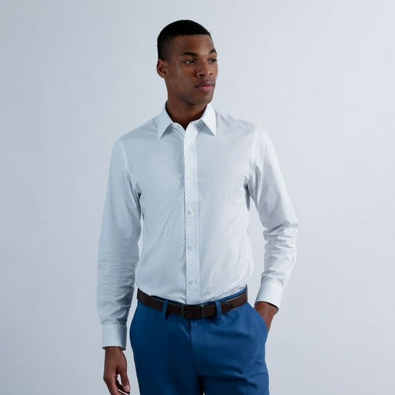Men's Haggar® Premium Comfort Slim Fit Wrinkle Resistant Dress Shirt Color: White Small Pattern Size: 16.5-32/33