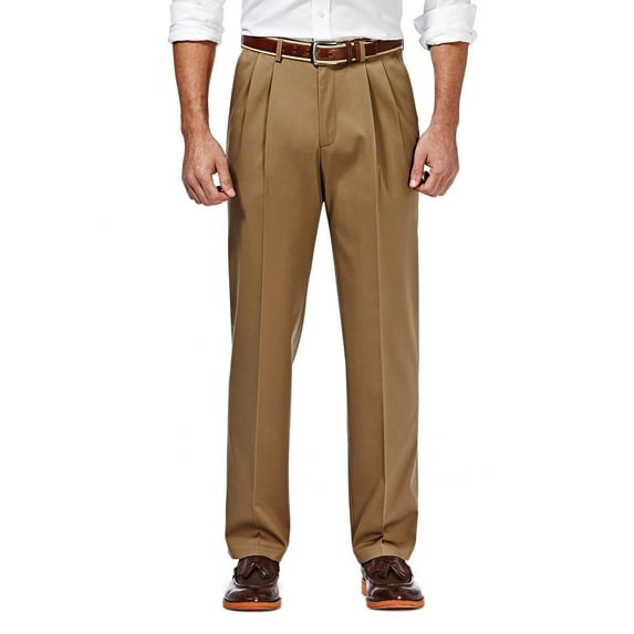 Men’s Haggar® Premium No-Iron Khaki Stretch Classic-Fit Pleated Expandable Waist Pants Color: British Khaki Size: 40X29