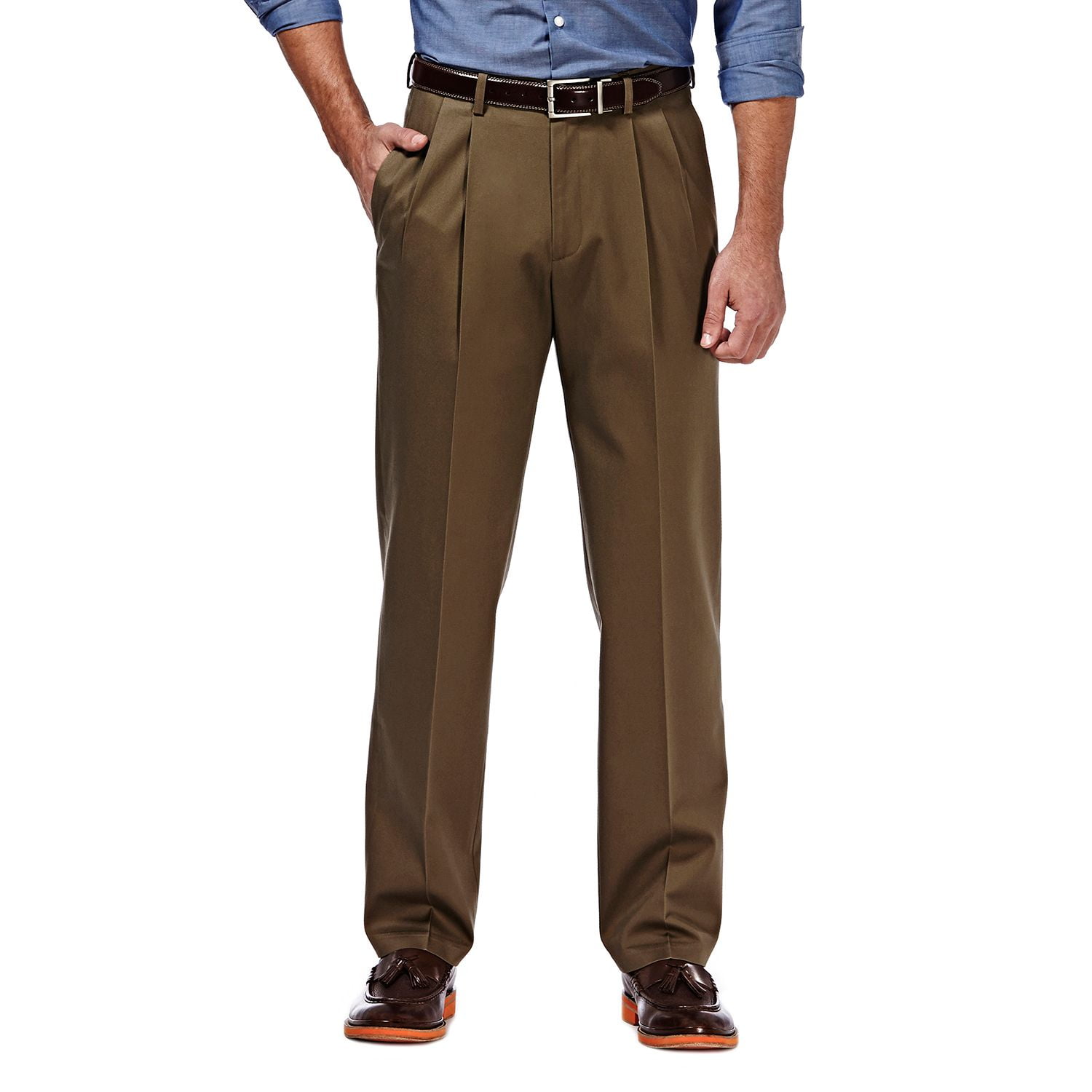 Men's Haggar® Premium No-Iron Khaki Stretch Classic-Fit Pleated ...