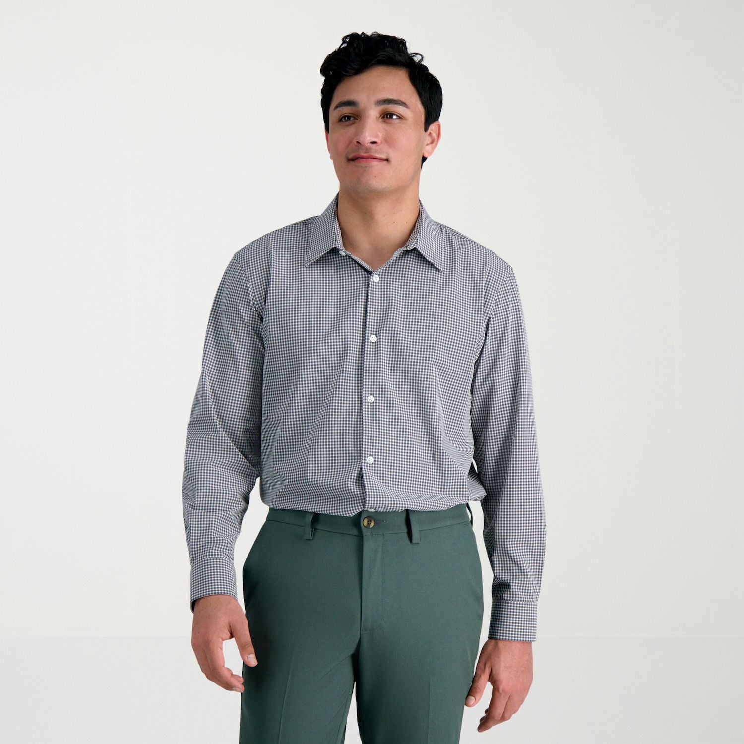 Men's Haggar Smart Wash Classic Fit Patterned Dress Shirt Color: Gray  Gingham Size: 17.5-34/35 - Walmart.com