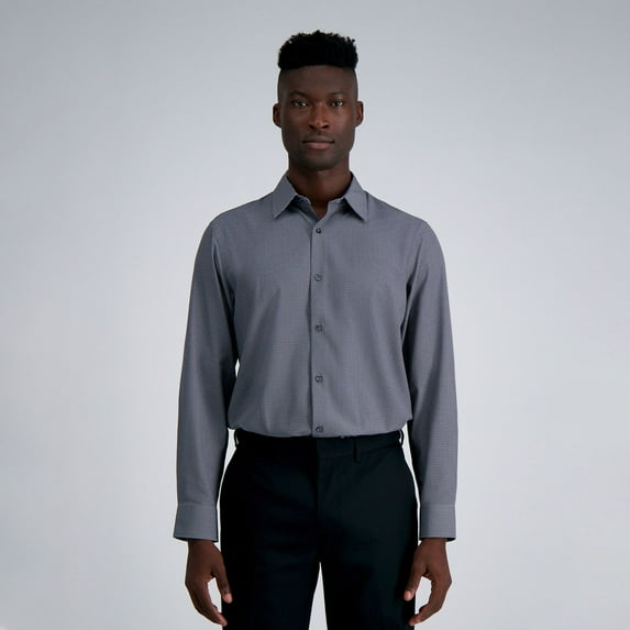 Men's Haggar® Smart Wash® Classic Fit Wrinkle Free Dress Shirt Color: Medium Gray Box Geo Size: 18.5-34/35