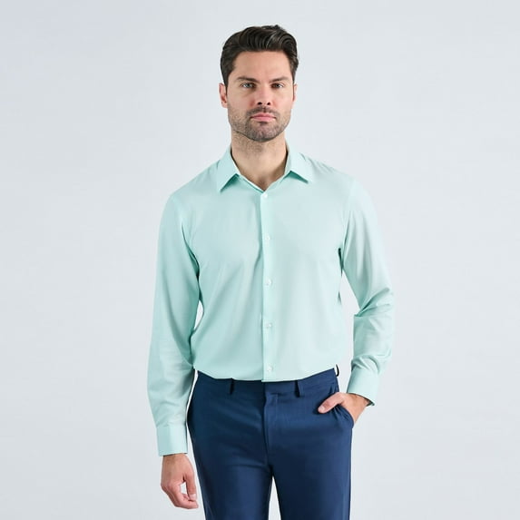 Men's Haggar® Smart Wash Classic Fit Patterned Dress Shirt Color: Teal Daisy Geo Size: 16.5-32/33