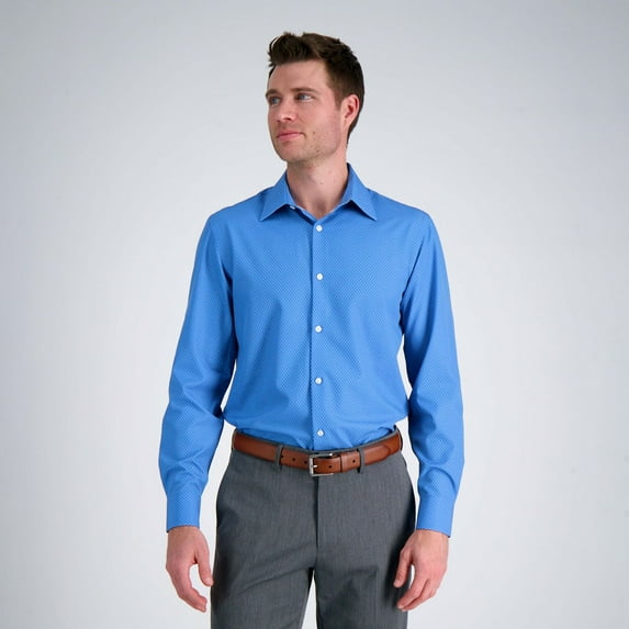 Men's Haggar® Smart Wash® Slim Fit Wrinkle Free Dress Shirt Color: Blue Dot Geo Size: 16.5-34/35