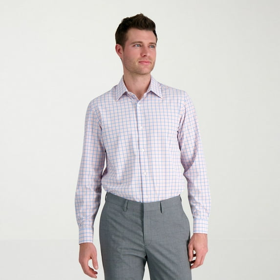 Men's Haggar® Smart Wash® Slim Fit Wrinkle Free Dress Shirt Color: Pink Blue Plaid Size: 15.5-34/35
