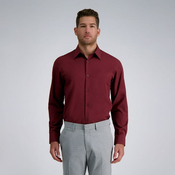 Men's Haggar® Smart Wash® Slim Fit Wrinkle Free Dress Shirt Color: Port Solid Size: 17.5-32/33
