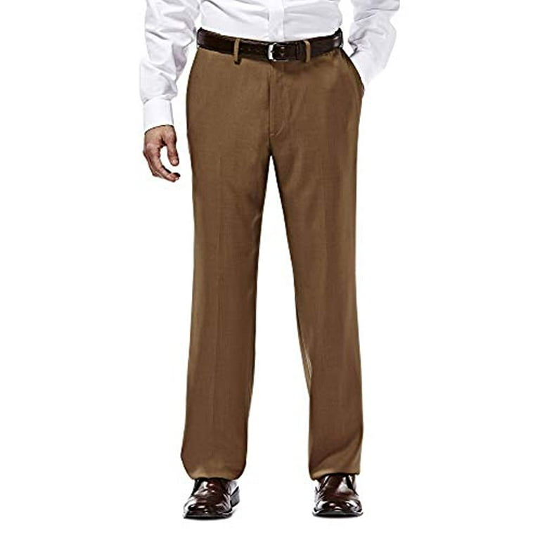 Haggar Men s Eclo Stria Expandable Waist Plain Front Dress Pant Mocha 40x29  - Walmart.com