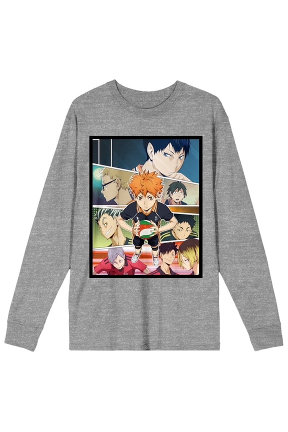 Men's Haikyu Anime Cartoon Characters Heather Grey Athletic Long Sleeve Shirt-S