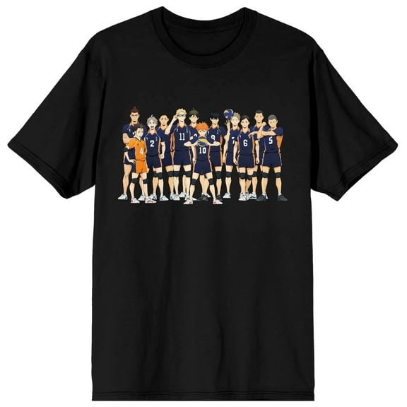Men's Haikyu Anime Karasuno High Players Characters Black Graphic Tee-L