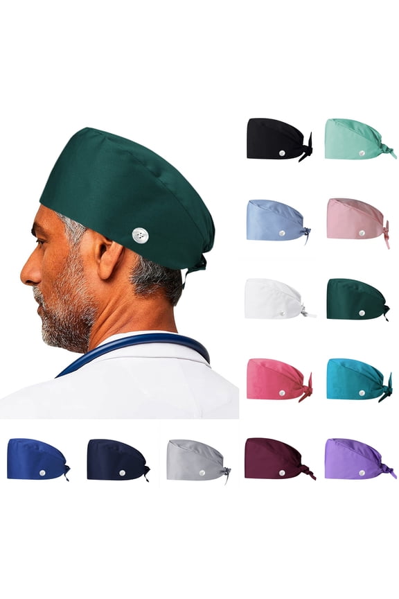 Men's Hair Cover Cap, Solid Color with Snap Button for Adjustable Fit, for Kitchen, Hospital, Salon & Household Chores Green