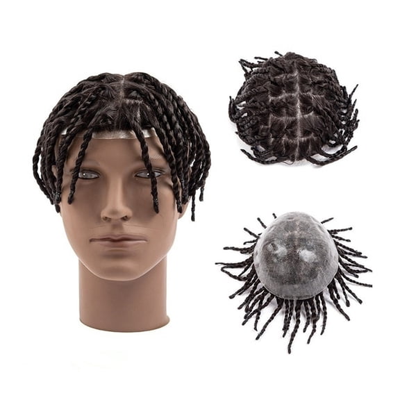 Men's Hair Prothesis 6" Twist Crochet Braids Injected Full Skin Human Hair Dreadlock Toupee