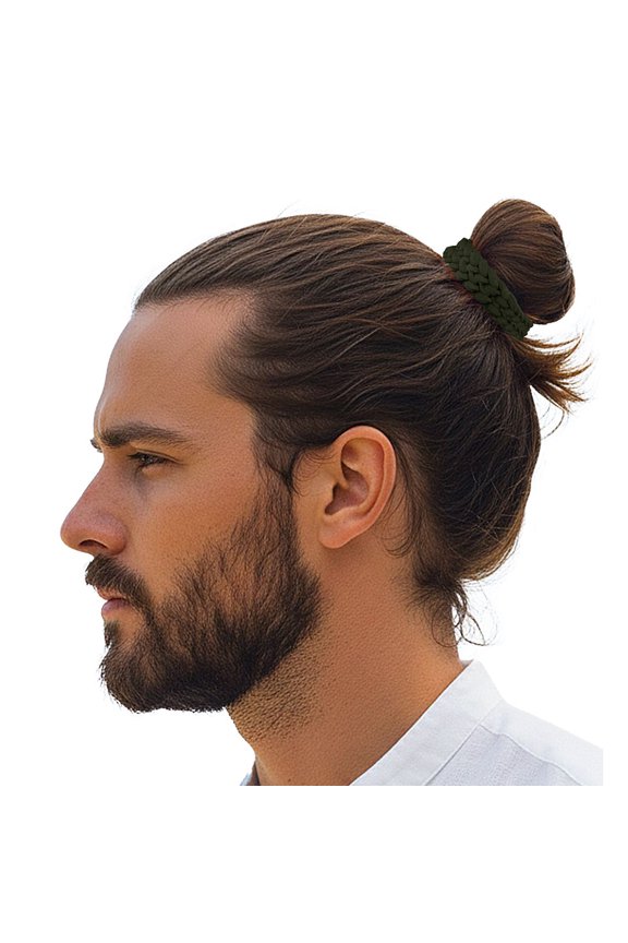 Men's Hair Ties Size Medium 8-Pack Bun Ponytail Holders Thick Hair Soft & Strong Super Strechy Made in the USA Olive