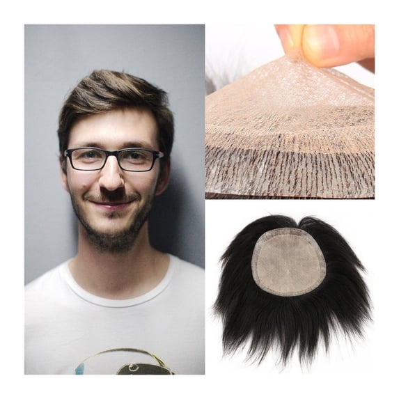 Men's Hairpiece Human Hair Replacement Systems Men's Toupee Silk Base Durable Male Hair Prosthesis Natural Black Color 120% Density Men Wigs