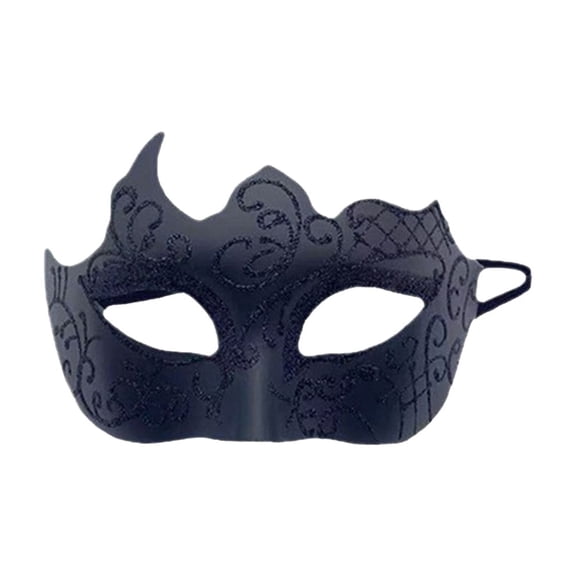 Men's Half - Face Masquerade Mask, Hand - Painted With Glitter Powder For Party, Bar, - Black Design With Elastic Strap For Comfortable Fit, Ideal For Halloween, Carnival,
