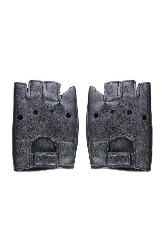 Men's Half Finger Rivet Gloves - Black PU Leather for Club Dancing, Street Dance, Performance, Fashion
