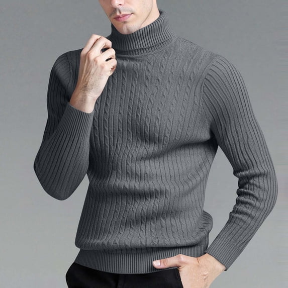 Men's Half High Neck Cable Knit Sweater Long Sleeve Pullover Warm Sweaters for Winter Daily Wear