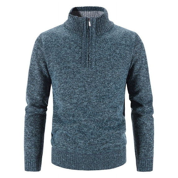 Men's Half High Neck Pullover Bottom Shirt Slim Winter Half Zipper Knit Simple Solid Colour Sweater Clothes