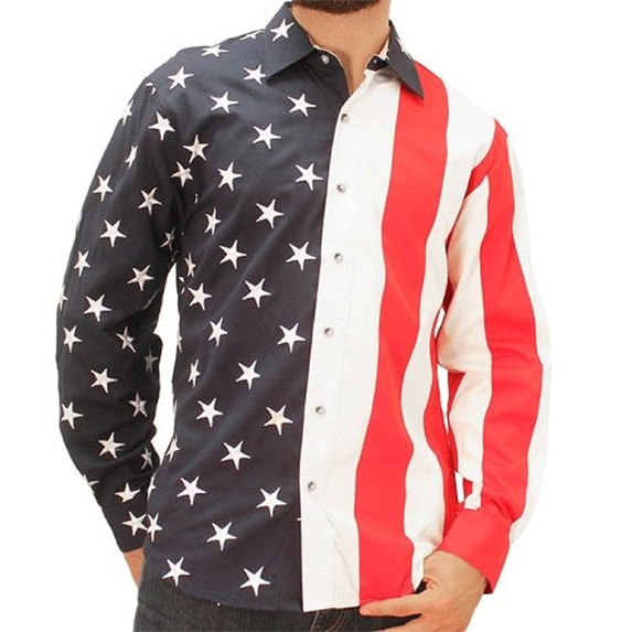 Men's Half Stars Half Stripes American Flag Woven Casual Button Down Shirt