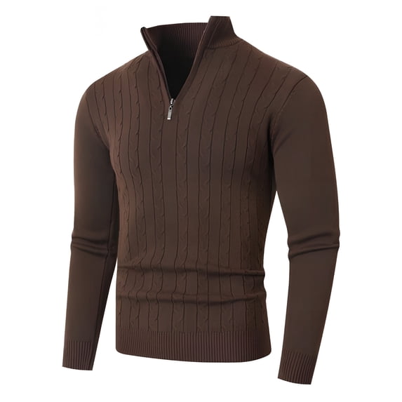 Men's Half Zip Cable Knit Sweater with High Neck, Long Sleeve Pullover