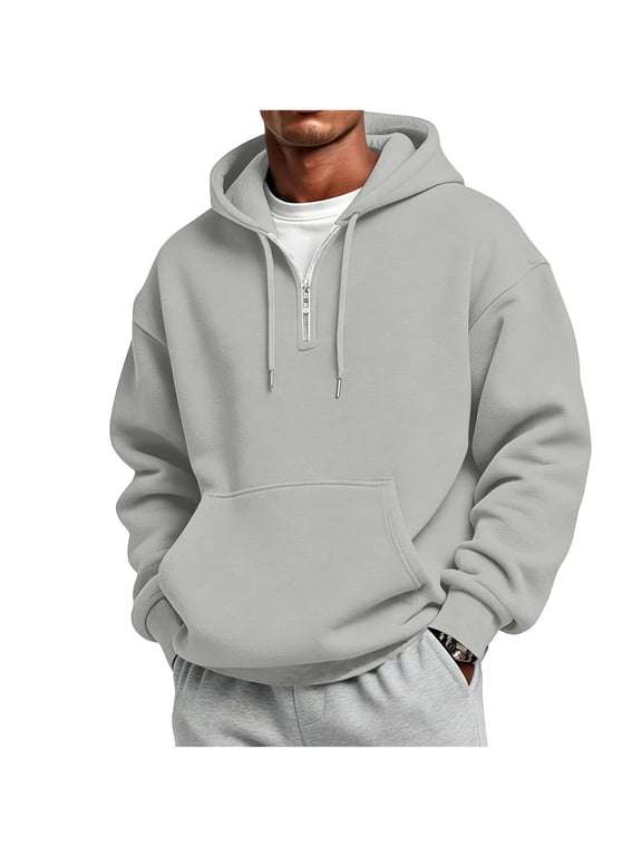 Men's Half-Zip Hoodie Drawstring Pullover Kangaroo Pocket Relaxed Fit Casual Sweatshirt for Fall Winter Daily Commute