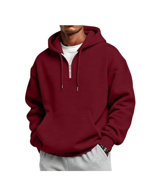 Men's Half-Zip Hoodie Drawstring Pullover Kangaroo Pocket Relaxed Fit Casual Sweatshirt for Fall Winter Daily Commute
