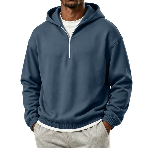 Men's Half-Zip Hoodies Casual Long Sleeve Sweatshirt Solid Color Sweatshirt for Fall Winter