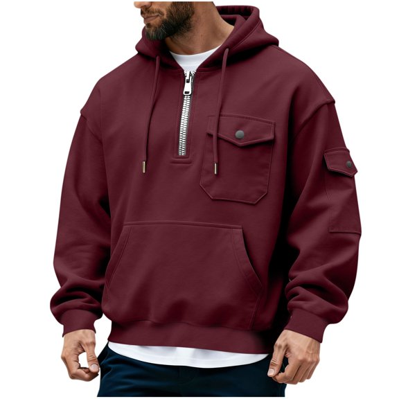 Men's Half Zip Hoodies Coat Long Sleeve Hooded Sweatshirts Coats Athletic Jacket with Pockets & Drawstring Fall Winter Sweatshirt Fashion Tops Basic Jacket Warm Pullover