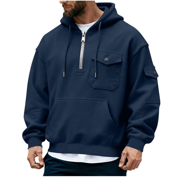 Men's Half Zip Hoodies Coat Long Sleeve Hooded Sweatshirts Coats Athletic Jacket with Pockets & Drawstring Fall Winter Sweatshirt Fashion Tops Basic Jacket Warm Pullover