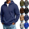 thumbnail image 1 of Men's Half Zip Hoodies Long Sleeve Pocket Loose Fit Casual Everyday Fall Winter Tops, 1 of 8