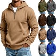 thumbnail image 1 of Men's Half Zip Hoodies Long Sleeve Pocket Loose Fit Casual Everyday Fall Winter Tops, 1 of 8