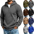 thumbnail image 1 of Men's Half Zip Hoodies Long Sleeve Pocket Oversized Loose Fit Casual Everyday Fall Winter Tops, 1 of 8