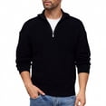 thumbnail image 1 of Men's Half Zip Knit Sweater with High Neck, Ribbed Long Sleeve Pullover, 1 of 8