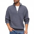 thumbnail image 1 of Men's Half Zip Knit Sweater with High Neck, Ribbed Long Sleeve Pullover, 1 of 8