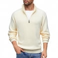 thumbnail image 1 of Men's Half Zip Knit Sweater with High Neck, Ribbed Long Sleeve Pullover, 1 of 8