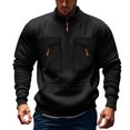 thumbnail image 1 of Men's Half Zip Multi Pockets Sweatshirts Athletic Casual Long Sleeve Sweater Pullover Fall Oversized Tops (2XL, Black), 1 of 2