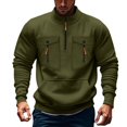 thumbnail image 1 of Men's Half Zip Multi Pockets Sweatshirts Athletic Casual Long Sleeve Sweater Pullover Fall Oversized Tops (L, Army Green), 1 of 2