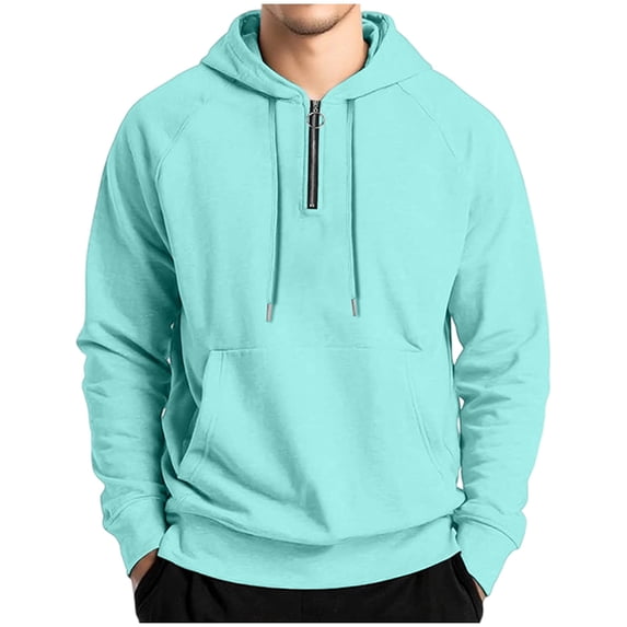 Men's Half Zip Pullover Hoodie Solid Color Half Zipper Long Sleeved Hooded Sweatshirt Casual Comfortable Sporty Top for Men