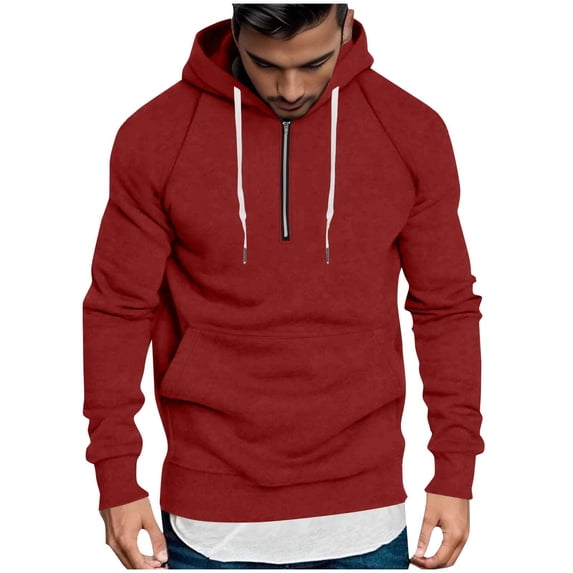 Men's Half Zip Pullover Hoodies Raglan Long Sleeve Hoodie Casual Fashion Sweatshirt Solid Color Hooded for Workout