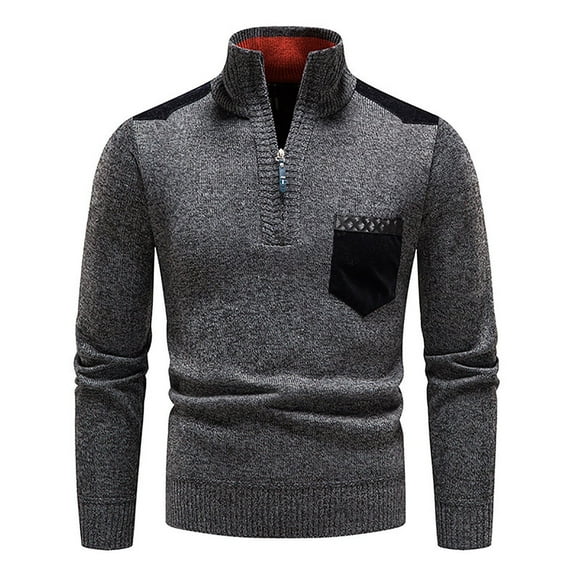 Men's Half Zip Pullover Knitted Regular Fit Sweater with Soft Brushed Flannel Lining,Mens Quarter Zip Up Sweater Pullover Polo Tops