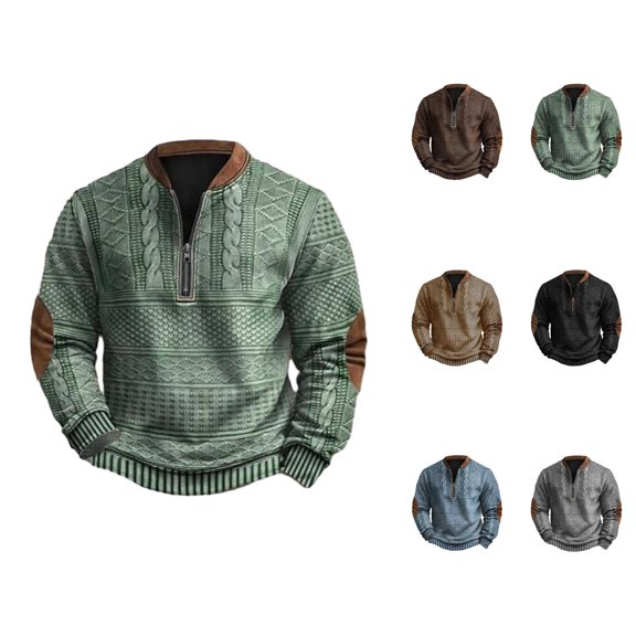 Men's Half Zip Pullover Sweatshirt Fall Winter Long Sleeve Henley Neck Sweat Shirt Blouse Top