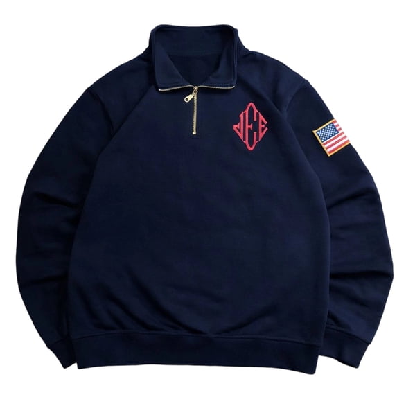 Men's Half-Zip Pullover Sweatshirt, Heavyweight Embroidered Quarter-Zip Top, Loose-Fit Streetwear with Flag Patch, 3 Colors, Sizes S-XL