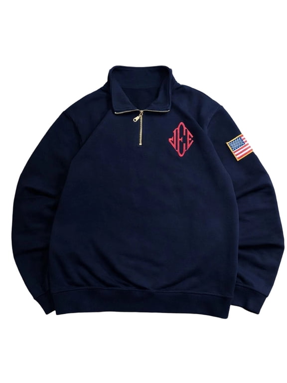 Men's Half-Zip Pullover Sweatshirt, Heavyweight Embroidered Quarter-Zip Top, Loose-Fit Streetwear with Flag Patch, 3 Colors, Sizes S-XL