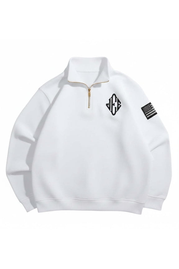 Men's Half-Zip Pullover Sweatshirt, Heavyweight Embroidered Quarter-Zip Top, Loose-Fit Streetwear with Flag Patch, 3 Colors, Sizes S-XL