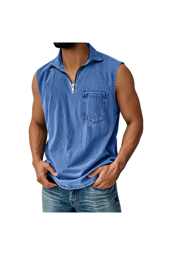 Men's Half-Zip Retro Vest Lightweight Breathable Sleeveless Casual Layering Tops for Summer Outdoor Sports Hiking Daily Wear Travel Adventure Blue 2XL