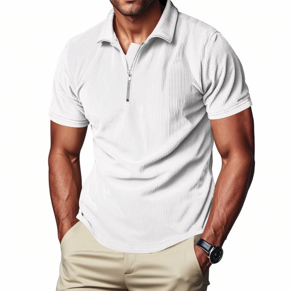 Men's Half Zip Shirt, Soft Cotton Blend Short Sleeve Top, Turn Down Collar Pullover for Casual Wear and Layering