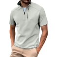 thumbnail image 1 of Men's Half Zip Short Sleeve Sports Shirt - Summer Stand Collar Ice T-Shirt - Nylon-Spandex Stretch Fabric - L-XXXXXL Sizes for Training, 1 of 4