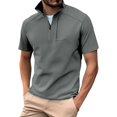 thumbnail image 1 of Men's Half Zip Short Sleeve Sports Shirt - Summer Stand Collar Ice T-Shirt - Nylon-Spandex Stretch Fabric - L-XXXXXL Sizes for Training, 1 of 4
