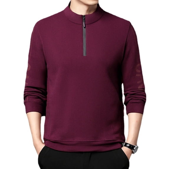 Men's Half Zip Standing Neck Elastic Long Sleeve Sweatshirt